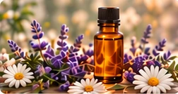 Lavendel, Blüten und ein kleines Duftfläschchen